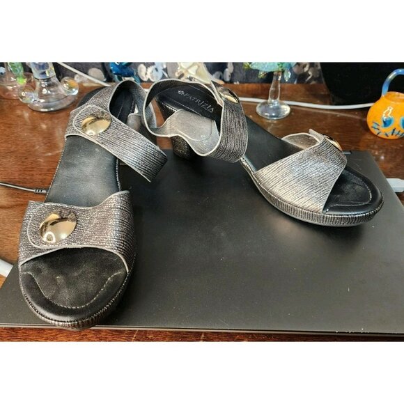 Patrizia By Spring Step Dade Sandals Size 42 US 10.5-11 Pewter Heels Ankle Strap - Picture 1 of 11
